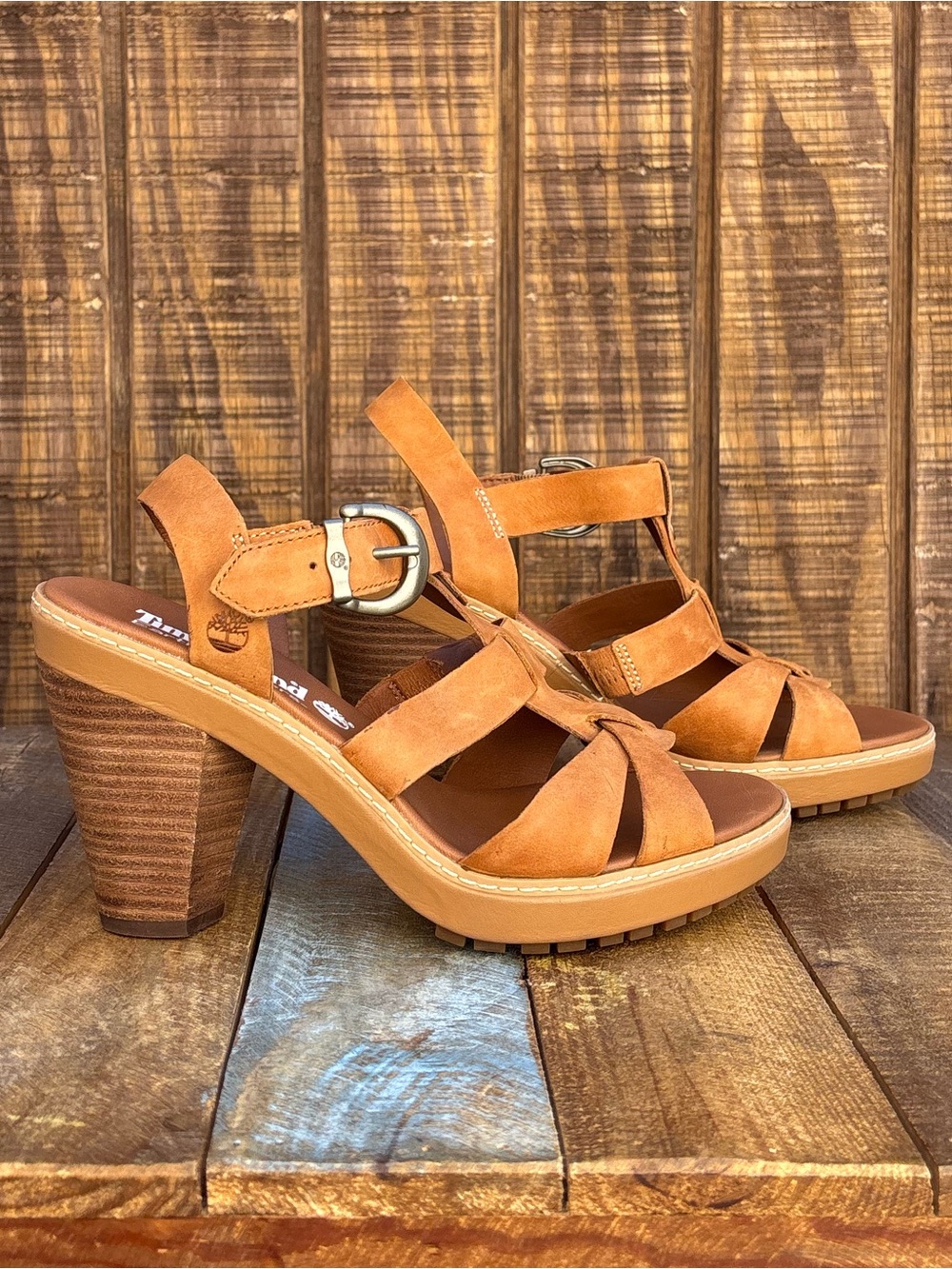 Timberland Earthkeepers Tan Leather Platform Chunky Sandals